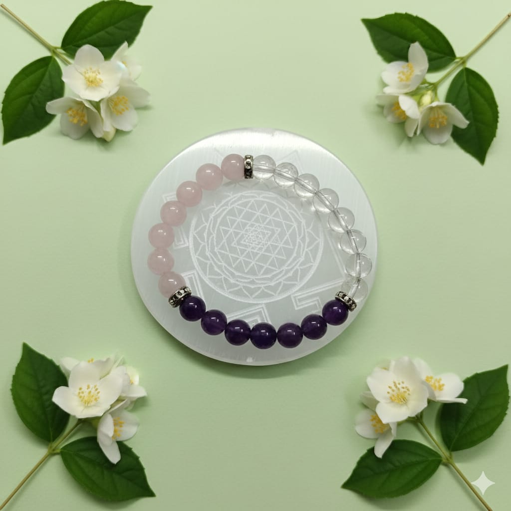 WhatsApp Image 2025-12-11 at 10.01.59 PM Amethyst and Rose Quartz and Clear Quartz 8 mm Stretch Bracelet (Multicolour) for Men and Women - Image 1